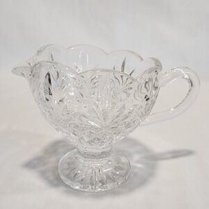 Godinger Shannon Crystal Gravy Boat Pressed Glass Pitcher Starburst Diamond Foot